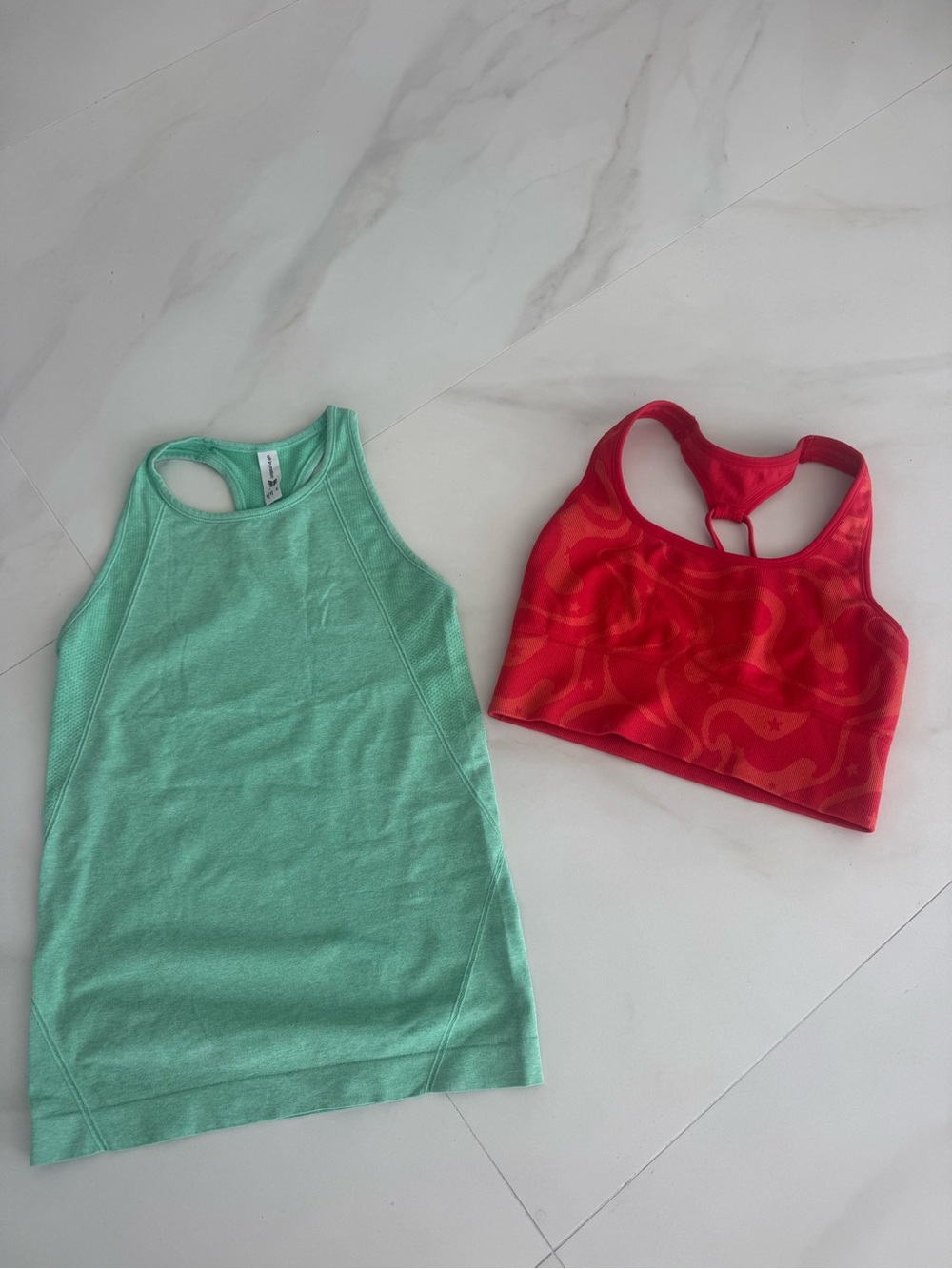 all in motion Mint Green Tank with Coral Red Patterned Sports Bra